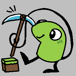 A drawing of Olento creature with Minecraft tools and block.